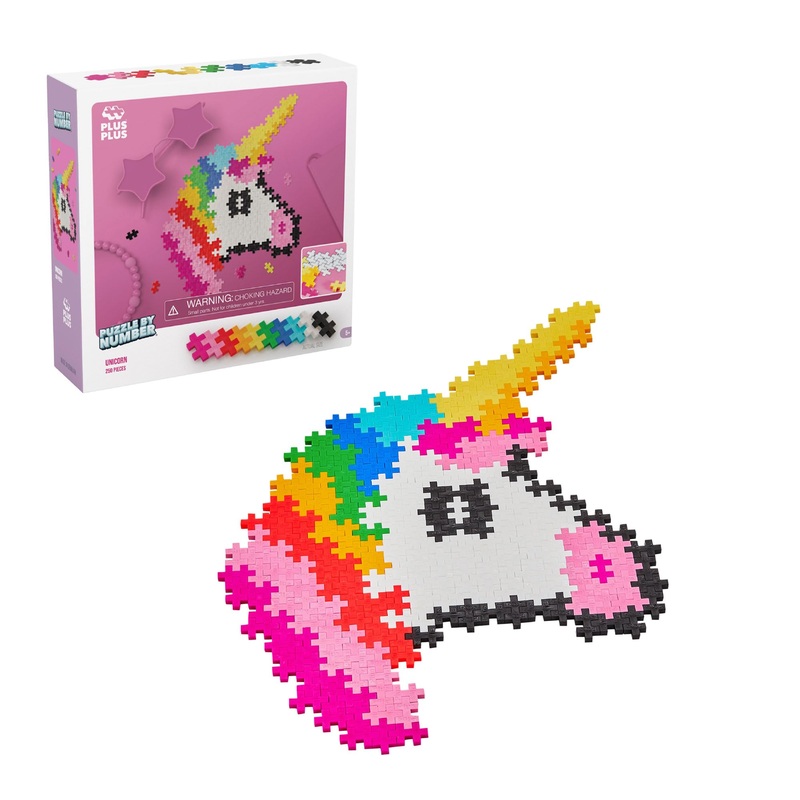 Plus Plus Puzzle By Number, 250 Piece Mini Interlocking Hashtag Color Blocks, 3D Pixel Art Kit For Kids - Unicorn
