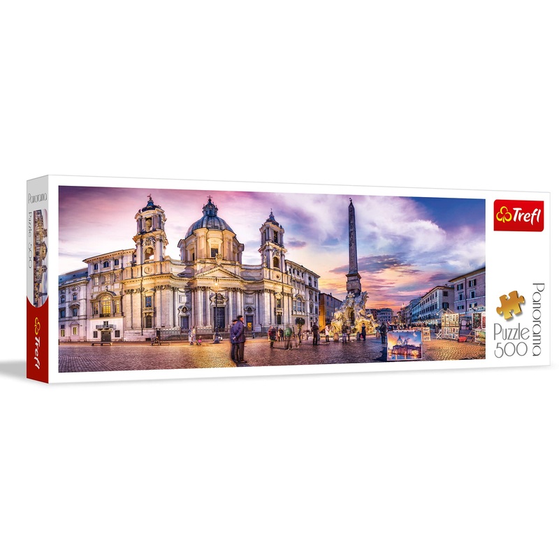 Trefl Panorama Piazza Navona, Rome 500 Piece Jigsaw Puzzle Red 26'X9' Print, Diy Puzzle, Creative Fun, Classic Puzzle For Adults And Children From 10 Years Old