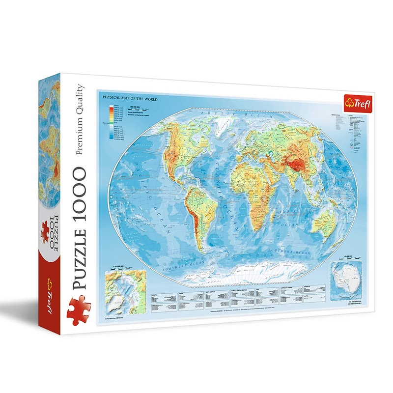 Trefl Physical Map Of The World 1000 Piece Jigsaw Puzzle Red 27'X19' Print, Diy Puzzle, Creative Fun, Classic Puzzle For Adults And Children From 12 Years Old