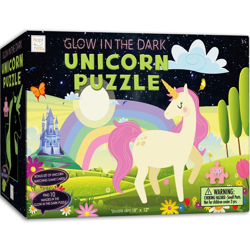 Hapinest 100 Piece Glow-In-The-Dark Unicorn Jigsaw Puzzle For Kids Girls And Boys Gifts Ages 5 6 7 8 9 10 11 12 Years Old And Up