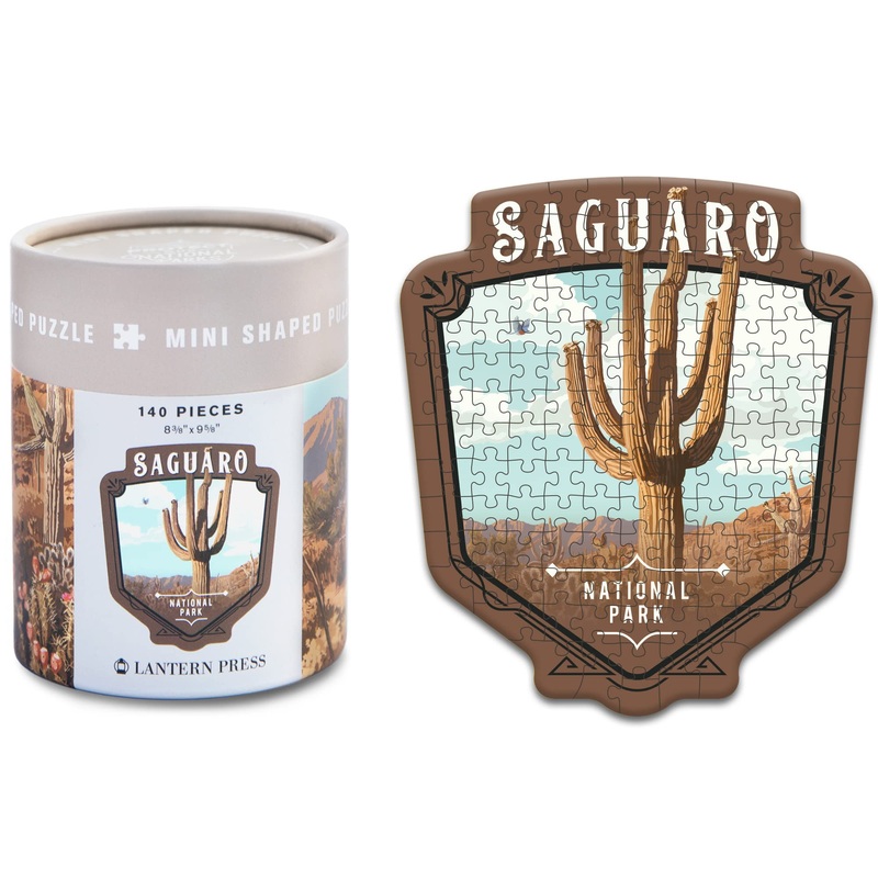 Lantern Press Mini Shaped Adult Jigsaw Puzzle, Protect Our National Parks (Saguaro)