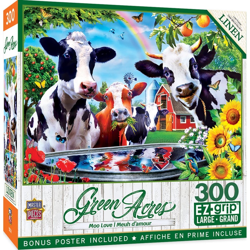 Masterpieces - 300 Piece Jigsaw Puzzle, Large Ez Grip Shapes, Moo Love, Fun For Adults, Seniors, Family, Kids, Matte Finish, 18'X24