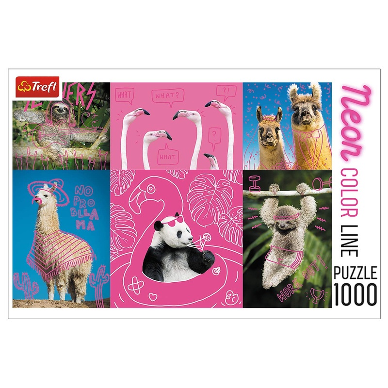 Trefl 1000 Piece Jigsaw Puzzles, Crazy Animals, Silly Animals, Panda, Llama, Sloth, Flamingo, Adult Puzzles, Trefl 10594