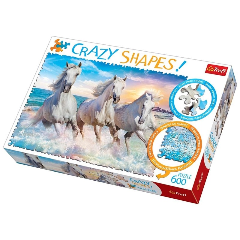 Trefl Crazy Shape 600 Piece Jigsaw Puzzles, Horses Gallop Among The Waves, Stallions, Beach, Adult Puzzles, Trefl 11111