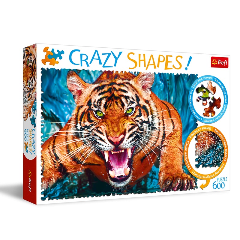 Trefl Facing A Tiger 600 Piece Jigsaw Puzzle Crazy Shapes Print, Diy Puzzle, Creative Fun, Classic Puzzle For Adults And Children From 10 Years Old