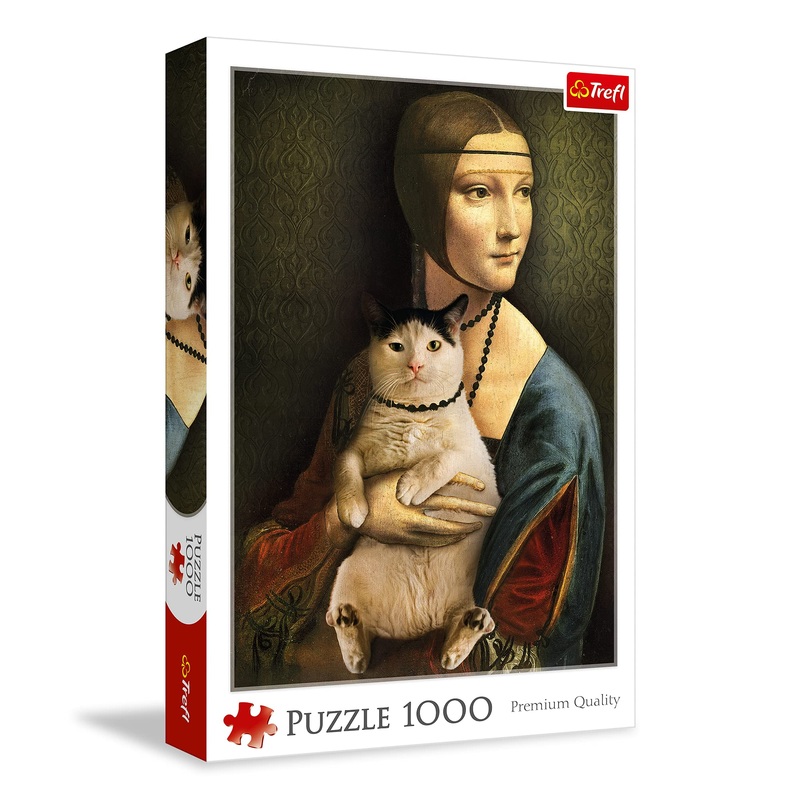 Trefl Mona Lisa And Purring Kitty 1000 Piece Jigsaw Puzzle Red 27'X19' Print, Diy Puzzle, Creative Fun, Classic Puzzle For Adults And Children From 12 Years Old