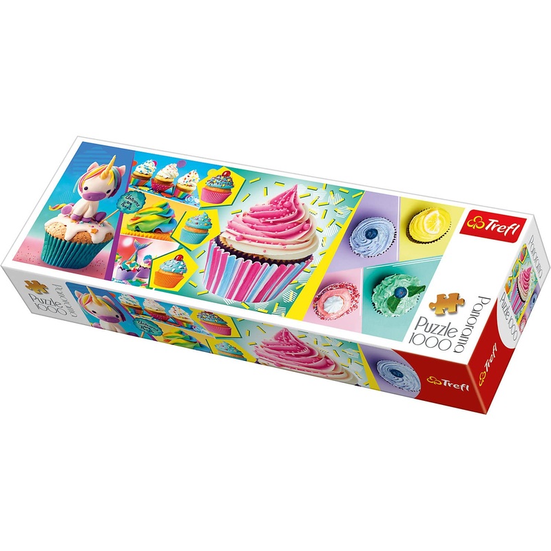 Trefl Panorama 1000 Piece Jigsaw Puzzles, Colourful Cupcakes, Puzzle Of Sweets And Unicorn Cupcake, Adult Puzzles, Trefl 29045