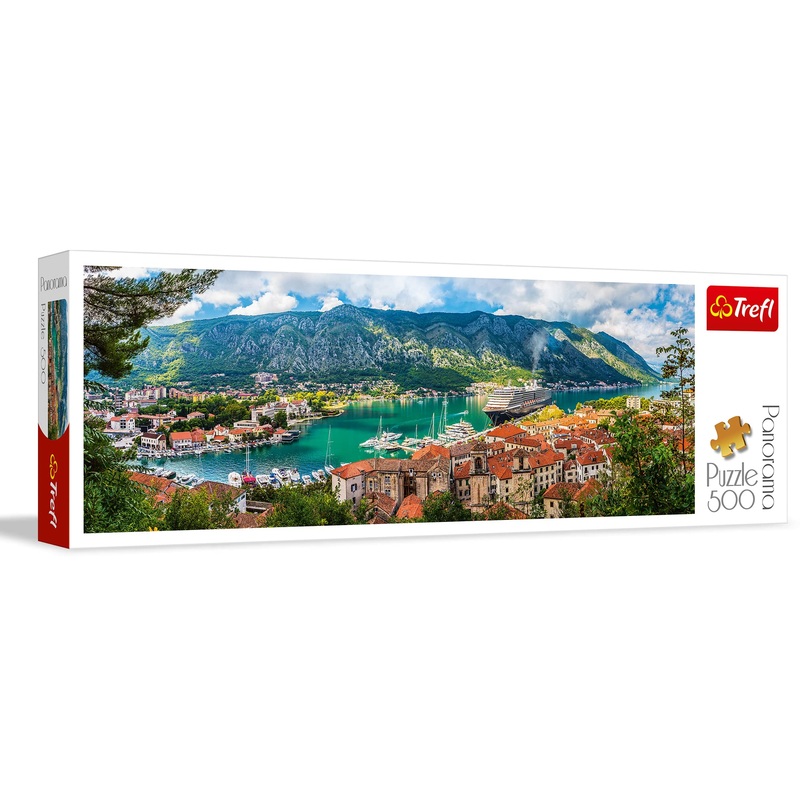Trefl Panorama Kotor, Montenegro 500 Piece Jigsaw Puzzle Red 26'X9' Print, Diy Puzzle, Creative Fun, Classic Puzzle For Adults And Children From 10 Years Old