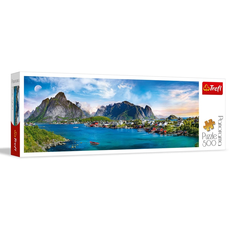 Trefl Panorama Lofoten Archipelago, Norway 500 Piece Jigsaw Puzzle Red 26'X9' Print, Diy Puzzle, Creative Fun, Classic Puzzle For Adults And Children From 10 Years Old