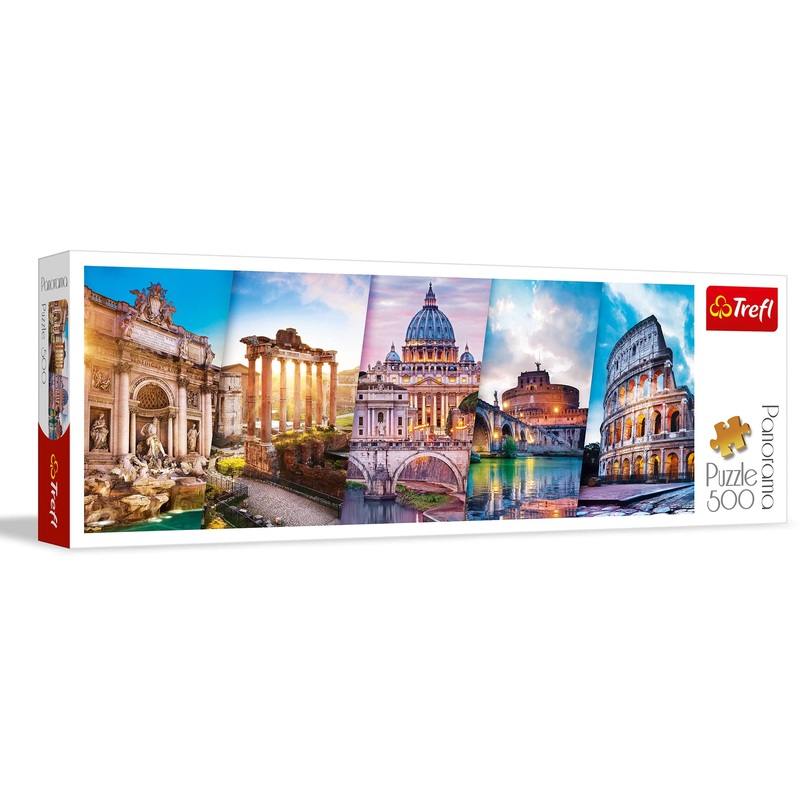 Trefl Panorama Traveling To Italy 500 Piece Jigsaw Puzzle Red 26'X9' Print, Diy Puzzle, Creative Fun, Classic Puzzle For Adults And Children From 10 Years Old