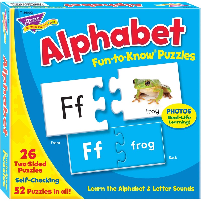Trend Enterprises, Inc. : Fun-To-Know Puzzles: Alphabet, Learn The Alphabet & Letter Sounds, 26 Two-Sided Puzzles, Self-Checking, 52 Puzzles Total, For Ages 3 And Up