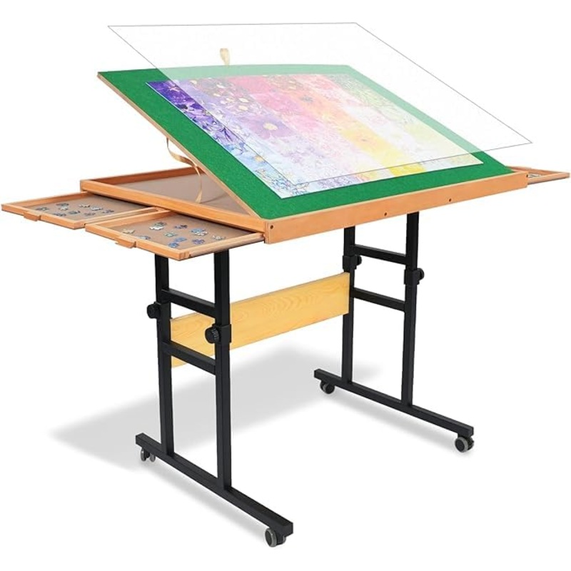 All4Jig 1500 Piece Jigsaw Puzzle Table With Legs,25''X34''Adjustable Puzzle Tables For Adults, 3-Tilting-Angle Portable Wooden J