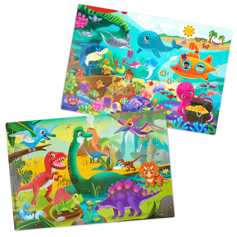 B. Toys- Gigantic Jigsaw 2-Pack - Sea & Dinosaurs- 48-Piece Floor Puzzles  2 Puzzles, Ocean & Dinos  Large 2 X 3 Feet Jigsaw Puzzles For Kids  Educational & Developmental Toys  3 Years +
