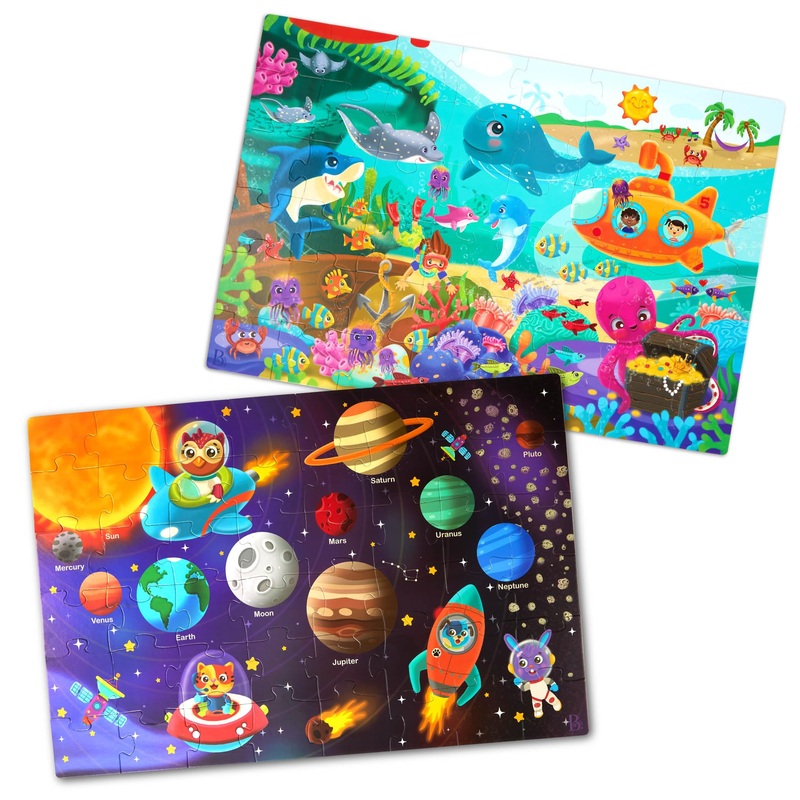 B. Toys- Gigantic Jigsaw 2-Pack - Sea & Solar System- 48-Piece Floor Puzzles-Large 2 X 3 Feet Jigsaw Puzzles For Kids  Educational & Developmental Toys  3 Years +
