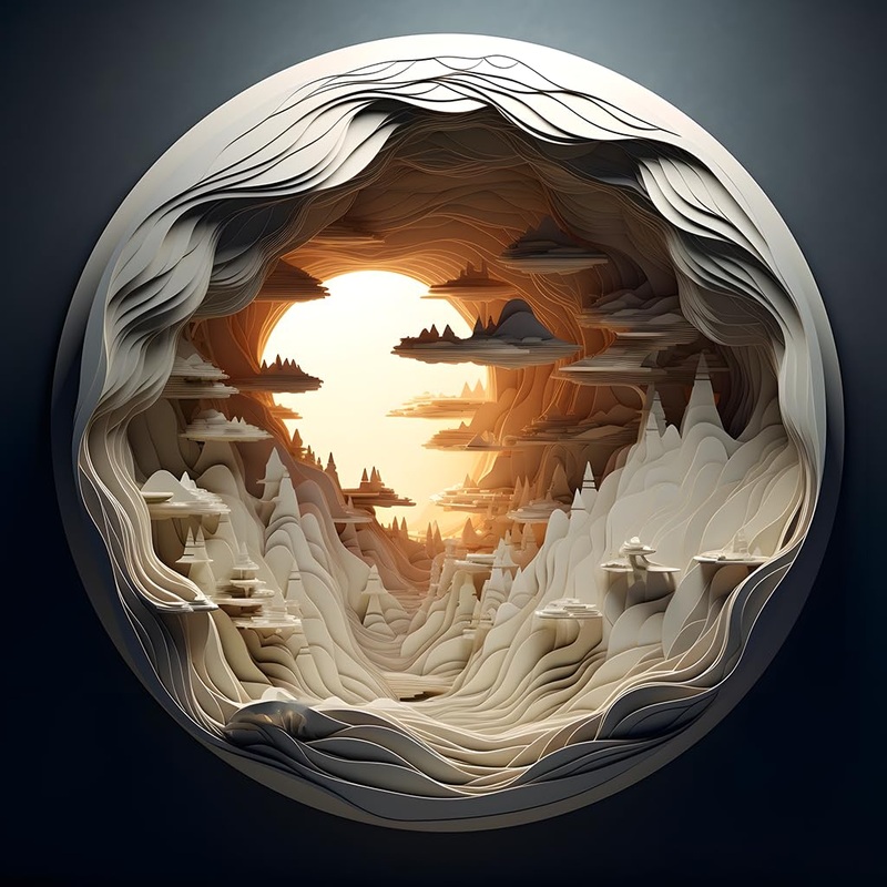 Bgraamiens Puzzle-Dawn- 3D Visual Dawn Inside A Cave 1000 Pieces Round Puzzle For Adult,Unique Puzzle Autostereoscopy Puzzle Har