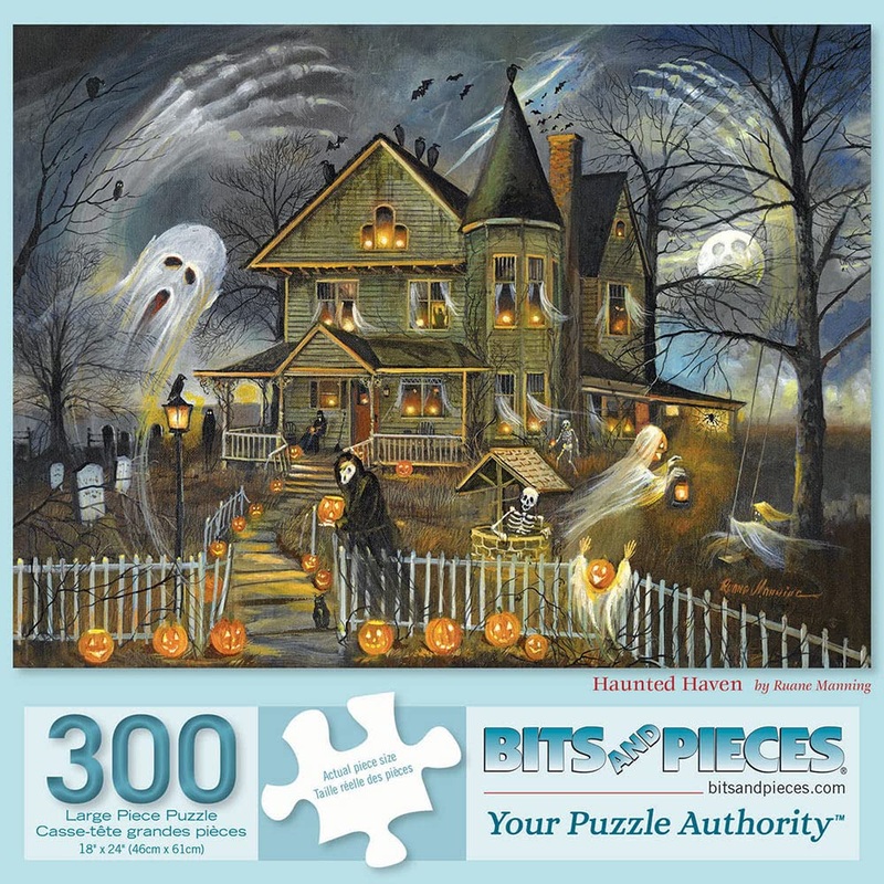Bits And Pieces - 300 Large Piece Jigsaw Puzzle For Adults - Haunted Haven - 300 Pc Halloween Jack-O-Lanterns Jigsaw By Artist R