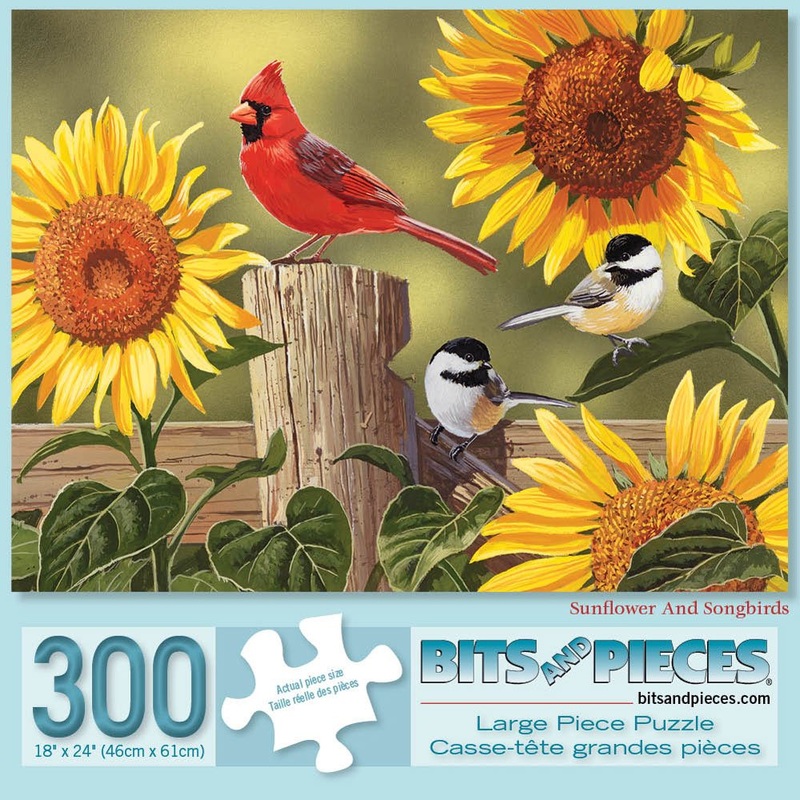 Bits And Pieces - 300 Large Piece Jigsaw Puzzle For Adults - Sunflower And Songbirds By Artist William Vanderdasson - 300 Pc Jig