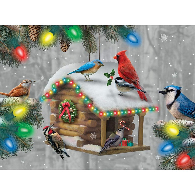 Bits And Pieces - 300 Piece Jigsaw Puzzle For Adults 18'' X 24'' - Festive Feathered Friends - 300 Pc Glow-In-The-Dark Holiday B