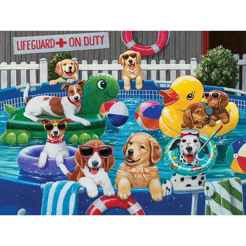 Bits And Pieces - 500 Piece Jigsaw Puzzle For Adults 18'' X 24'' - Puppy Pool Party - 500 Pc Summer Swimming Dog Jigsaw By Artis