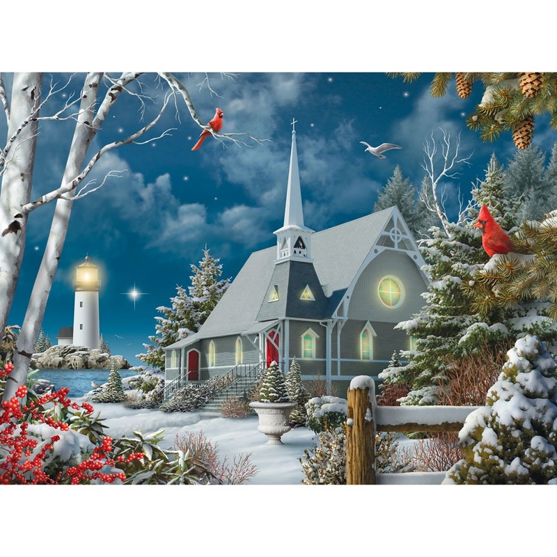 Bits And Pieces - 500 Piece Jigsaw Puzzle For Adults - Guiding Lights - 500 Pc Winter Church At Night Jigsaw By Artist Alan Gian