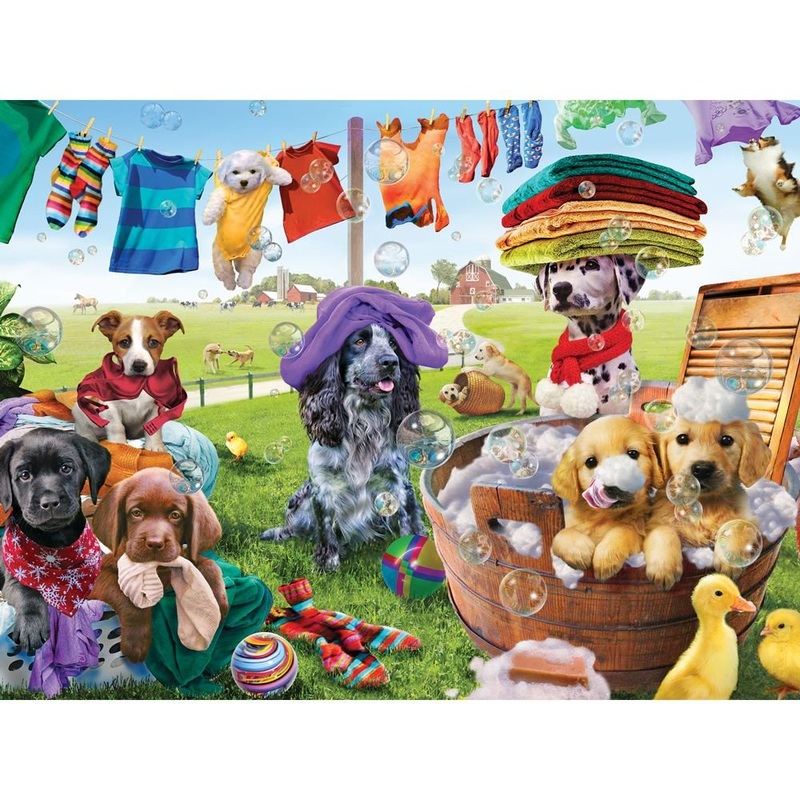 Bits And Pieces - 500 Piece Jigsaw Puzzle For Adults - Puppies Playing 500Pc Large Piece Jigsaw By Artist Adrian Chesterman - 18