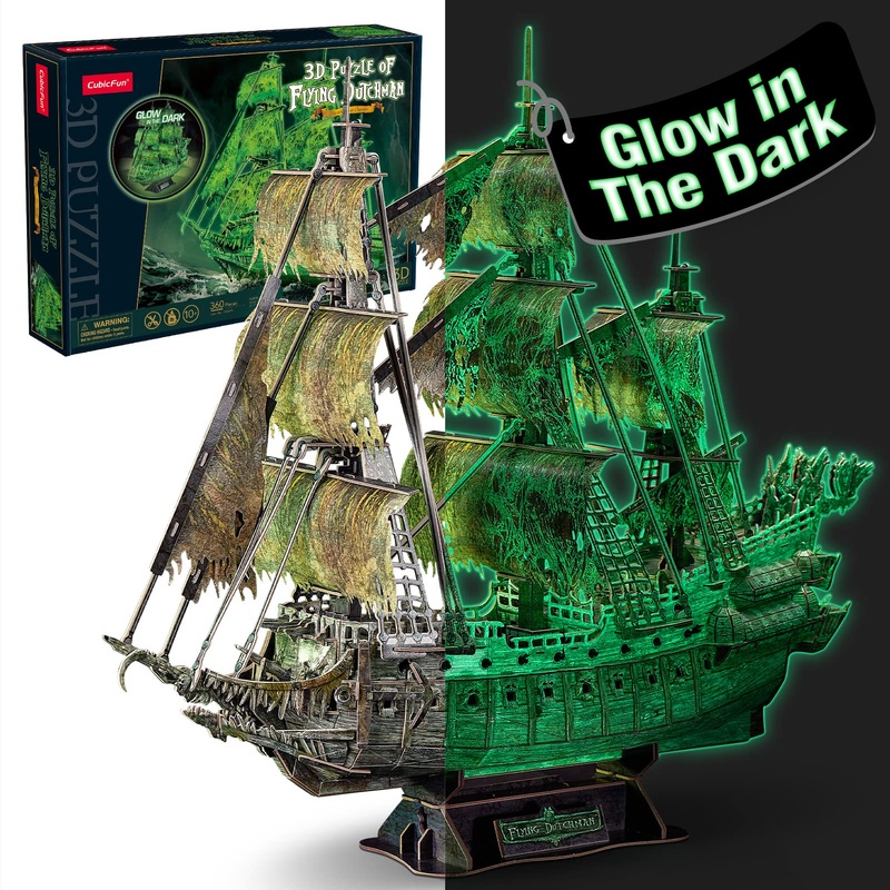Cubicfun 3D Jigsaw Puzzles Dutch Ship Model Flying Luminous Haunted Pirate Ship Diy For Adults And Kids, Building Kits Office Decoration For Women And Men, 360 Pieces