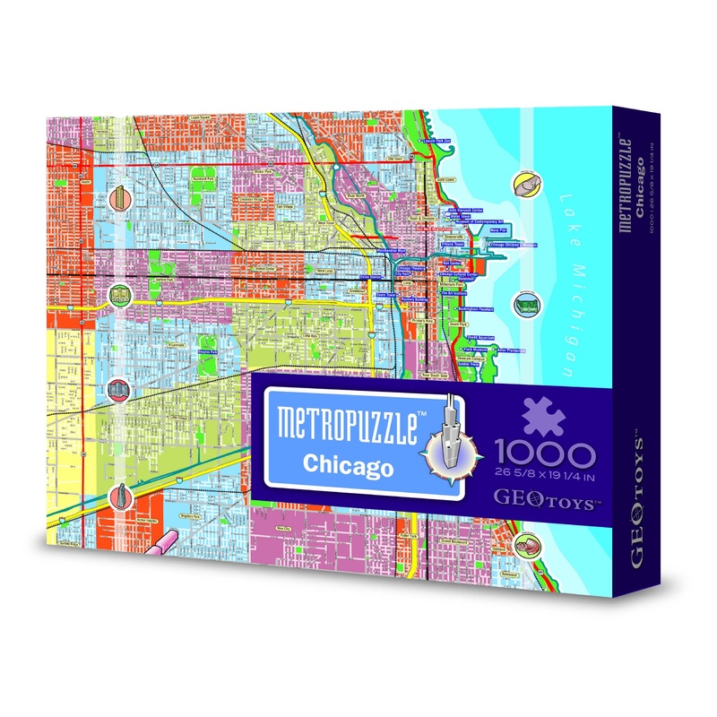 Geotoys Metropuzzle, Chicago Jigsaw Puzzles 1000 Pieces, Detailed City Map Geography Puzzle, Challenging Adult Puzzle, Fun Puzzl