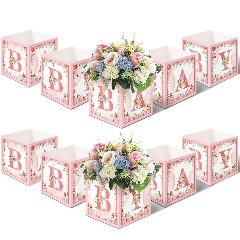 Jetec 10 Piece 7X 7X 7 Inch Baby Shower Centerpiece Boxes Baby Shower Party Decorations Table Display With Letters Gender Reveal Party Favor Block Holder(Floral Style)