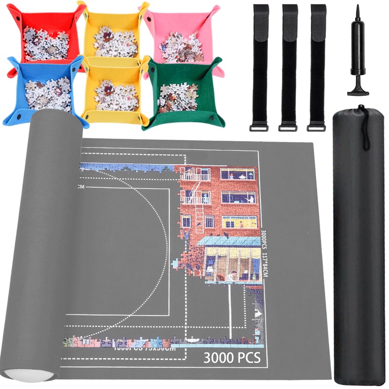 Jigsaw Puzzle Mat Roll Up - 3000 2000 1500 1000 Pieces Puzzel Matte, Grey Roll-Up Puzzles Mats Felt Save Trays For Sorting Table