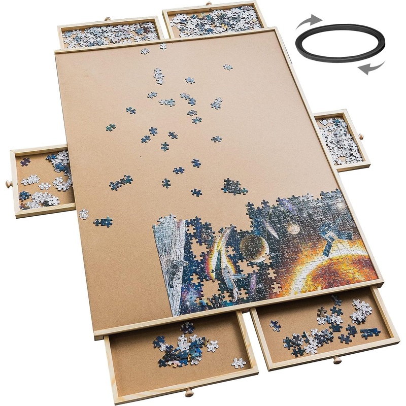 Nerosun 1500 Piece Puzzle Board With Drawers, 27'' X 35'' Wooden Puzzle Table Portable With 6 Sliding Drawer Organizers For Tile