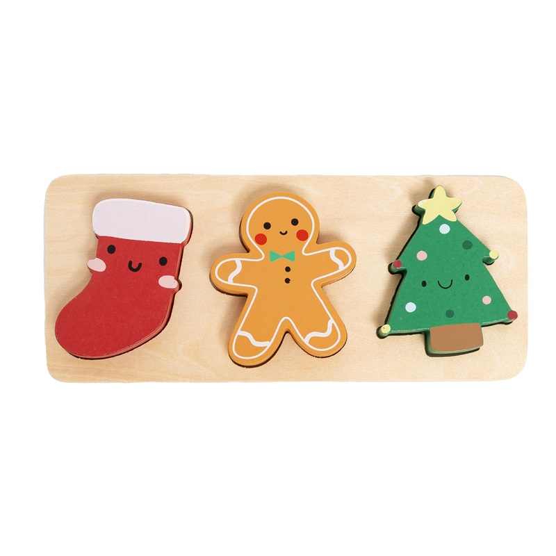 Pearhead 3 Piece Wooden Holiday Puzzle, Kids Christmas Puzzle, Holiday Puzzle Stocking Stuffer, Christmas Toys For Children, Holiday Toy Ideas, 3 Piece Set