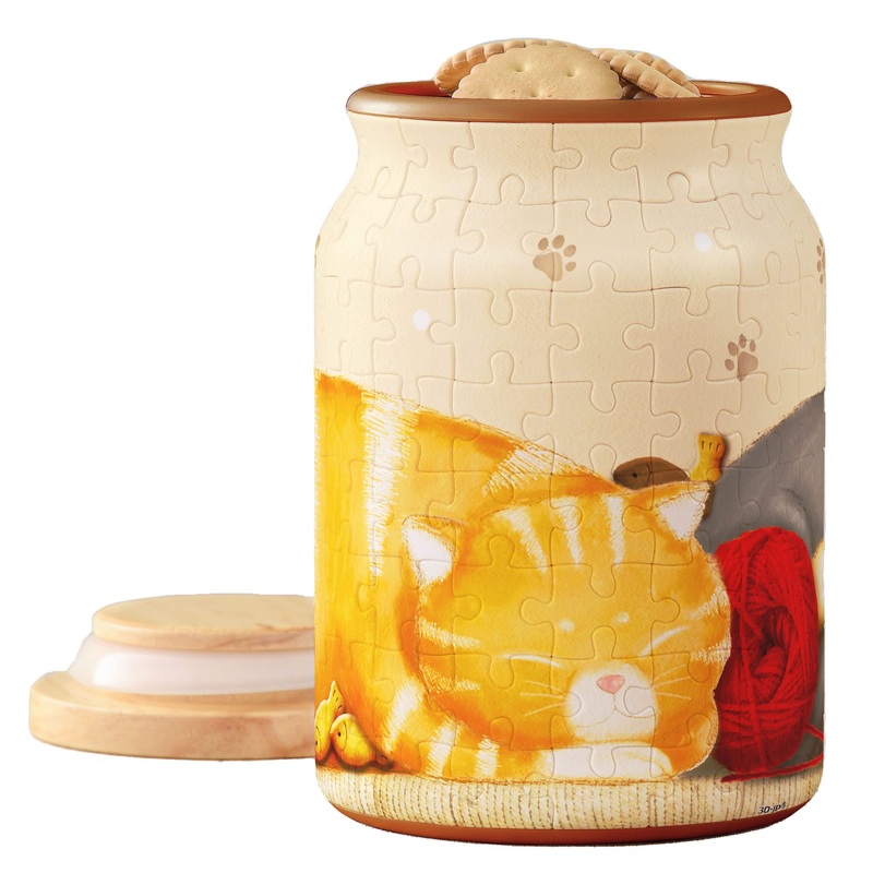 Pintoo 3D Puzzle Jar 128 Plastic Pieces For Adults - Take A Nap - Airtight Lid Container And Inner Glass Jar For Kitchen Dining Study Living Room No Glue Requied Large [Ba1002]