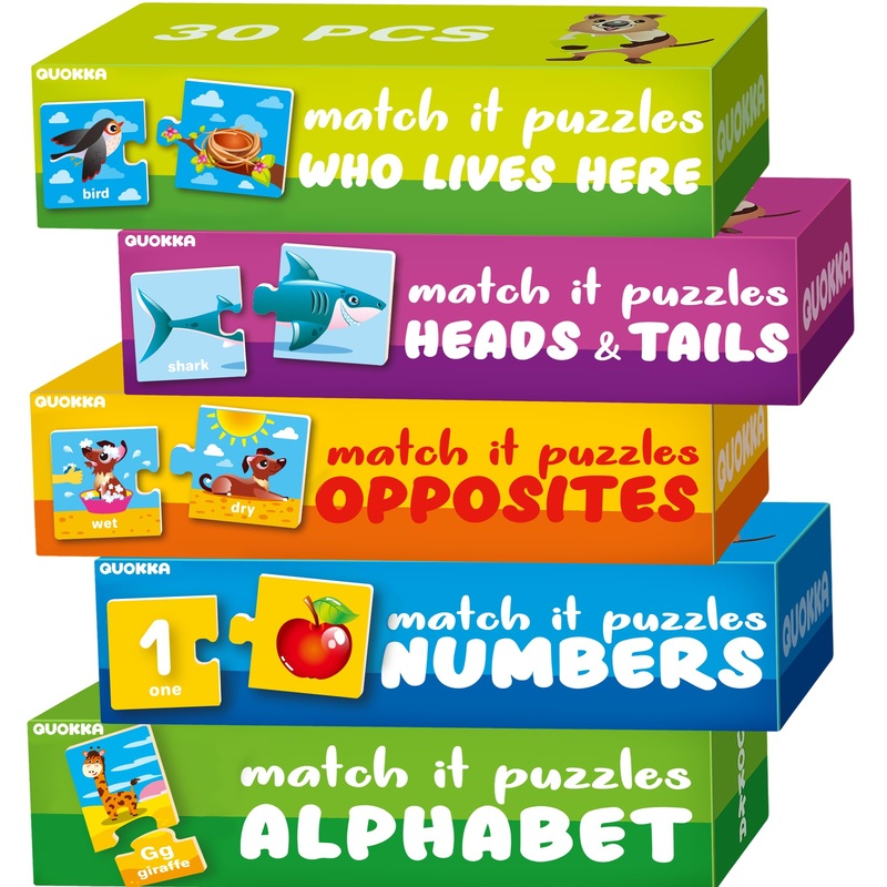 Quokka 5X Megaset Puzzles For Toddlers 3-5 - Matching Games For Kids Ages 2-4 - Numbers Animals Opposites Abc Learning For Toddl
