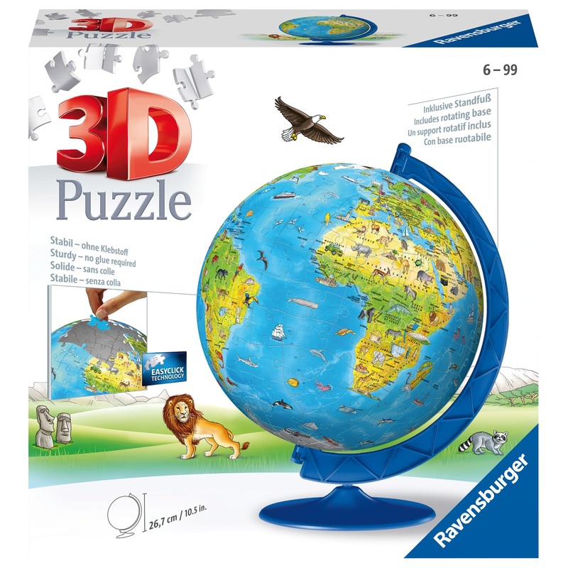 Ravensburger Children'S World Globe 180 Piece 3D Jigsaw Puzzle | Easy Click Technology | Displayable Art | Perfect For Kids And Adults | 10.5 In Diameter