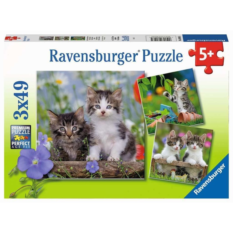Ravensburger Cuddly Kittens 3 X 49 Piece Jigsaw Puzzle Set For Kids - 08046 - Every Piece Is Unique, Pieces Fit Together Perfect