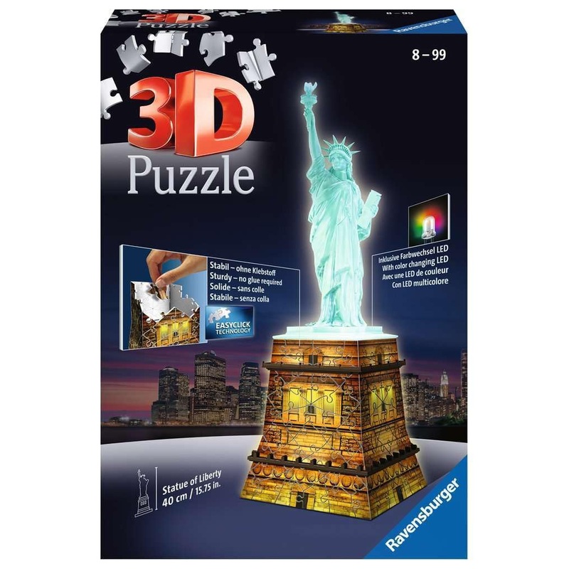 Ravensburger Statue Of Liberty Night Edition - 108 Piece 3D Jigsaw Puzzle For Kids And Adults | Precision Fit With Easy Click Technology | Durable Display Piece | Over A Century Of Quality