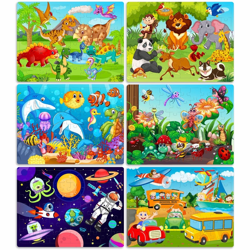 Roberly Wooden Puzzles For Kids Ages 4-8, 60 Pieces Jigsaw For Kids 3 4 5 6 7 8 Preschool Learning Educational Puzzle Toys Set For Boys Girls - Dinosaur, Ocean, Animal, Insect, Space, Vehicles