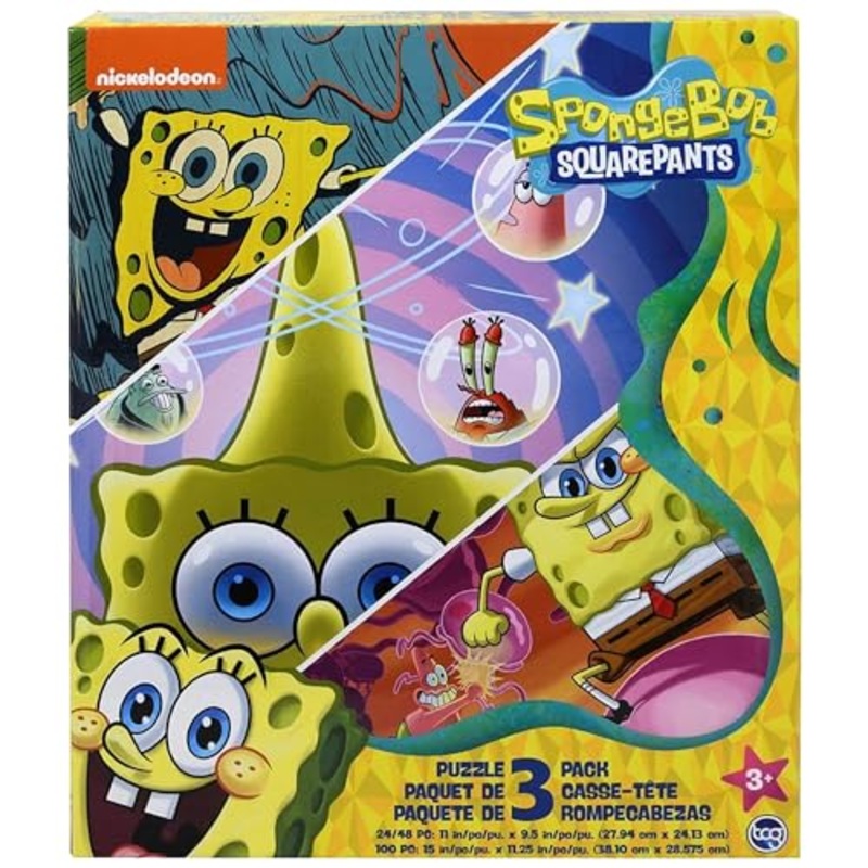 Spongebob Squarepants - 3 In 1 Jigsaw Puzzles For Kids. Great Birthday & Educational Gifts For Boys And Girls. Colorful Pieces Fit Together Perfectly. Great Preschool Aged Learning Gift.