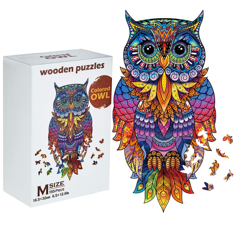 Sumind Owl Wooden Jigsaw Puzzles For Adult Original Wooden Jigsaw Puzzles Animal Shape 155 Pcs 6.5'' X 12.6'' Colorful Owl Funny