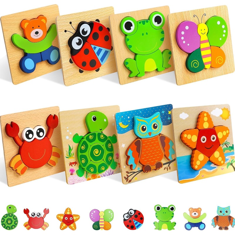 Toy Life 8 Pack Toddler Puzzles, Puzzles For Toddlers 2-4, Wooden Puzzles For Toddlers 1-3, Montessori Toys For 1 2 3+ Yrs Old Girl Boy, Baby Puzzle, Toddler Puzzles Ages 2-4 Educational Learning Toy
