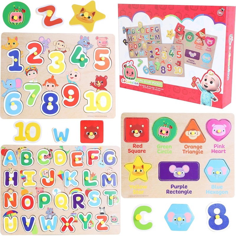 Toyland Cocomelon Wooden Jigsaw Puzzles With Pegboard - Learning Puzzles For Kids - Toys For Toddlers - Age 18 M +