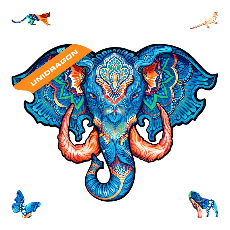 Unidragon Original Wooden Jigsaw Puzzles - Eternal Elephant, 299 Pcs, King Size 16''X12.3'', Beautiful Gift Package, Unique Shap