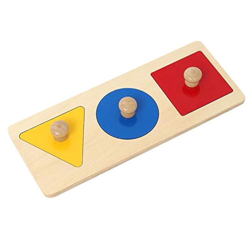 Adena Montessori First Jumbo Knob Wooden Shape Puzzles For Toddlers 1-3,Multiple Peg Shapes Puzzle Sorter Board For Baby Kids,Color & Shape Sorter Montessori Puzzle Preschool Learning Toys(3 Pieces)