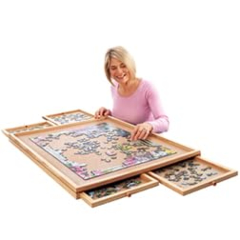 Collections Etc Deluxe Jigsaw Puzzle Workspace Organizer With Drawers - Modern, Wood, 1500 Piece Jigsaw Puzzle, 1 Count, Adult