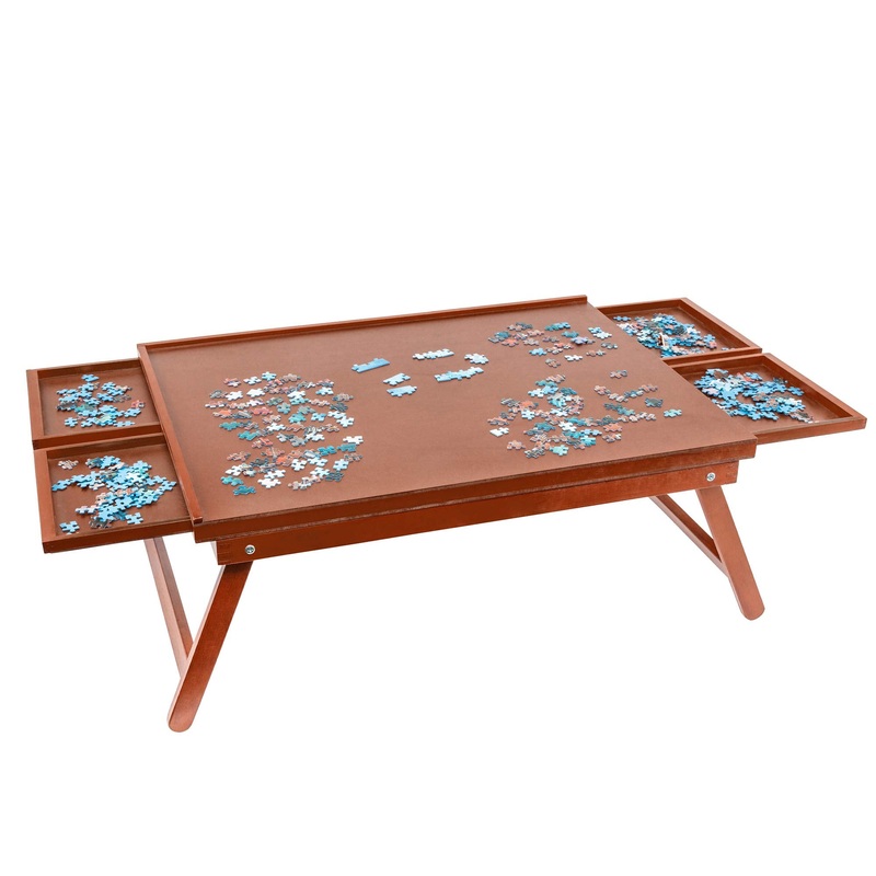 Jumbl 1000-Piece Puzzle Board Rack W/Legs | 23 X 31 Jigsaw Puzzle Table | 4 Removable Magnetic Sorting Drawers | Smooth Plateau Fiberboard Work Surface & Hardwood Construction | For Games & Puzzles