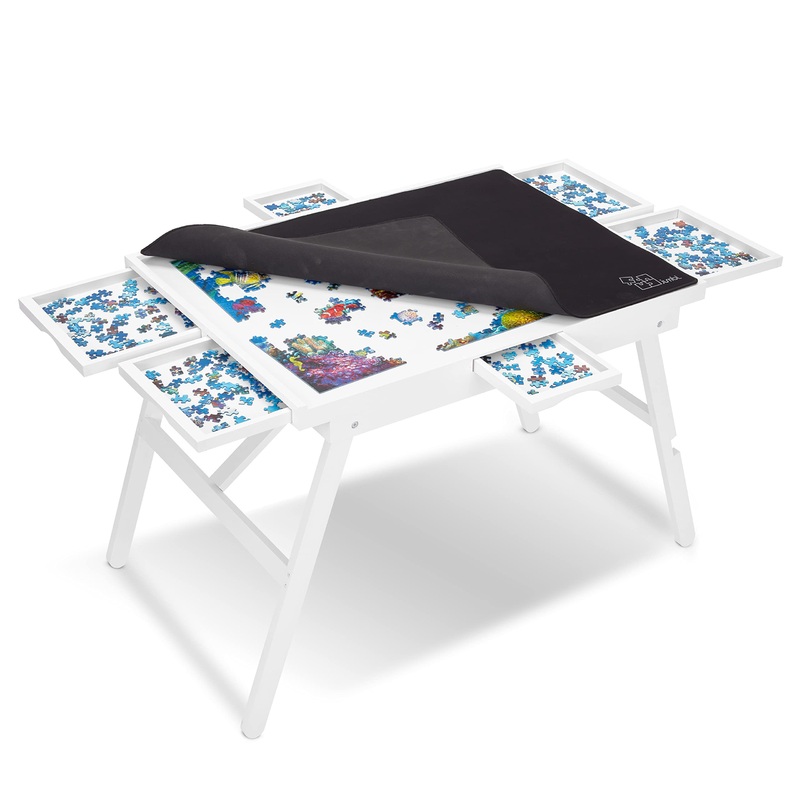 Jumbl 1000-Piece Puzzle Table W/Cover | 23 X 31 Jigsaw Puzzle Board W/Legs 6 Removable Storage & Sorting Drawers | Smooth Plateau Fiberboard Work Surface & Reinforced Hardwood | For Games & Puzzles
