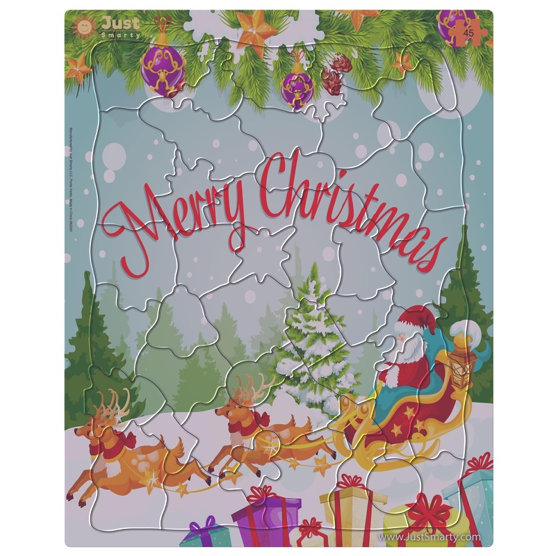 Just Smarty Merry Christmas Jigsaw Puzzle 46 Pieces For Kids Ages 4, 5, 6, 7, 8 With Fun Shapes And Tray. Fun Learning Educational Toy For Boys Girls In Pre-K, Kindergarten, First And Second Grade