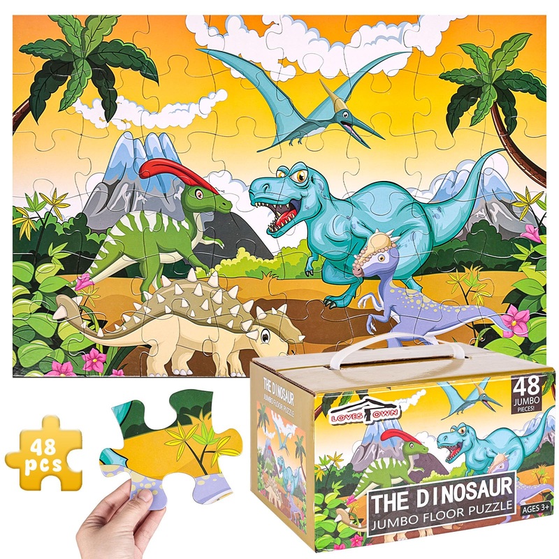 Lovestown Floor Puzzles, Dinosaur Jigsaw Puzzles, Kids Educational Toy For Family Entertainment Education 3 X 2 Ft. 48Pcs