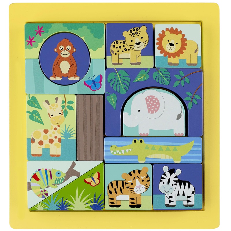 Orange Tree Toys: Jungle Animals: Block Puzzle - Hand Painted Colorful Wooden Puzzle, Educational Toy, Fsc Certified, Kids & Toddlers, Ages 1+