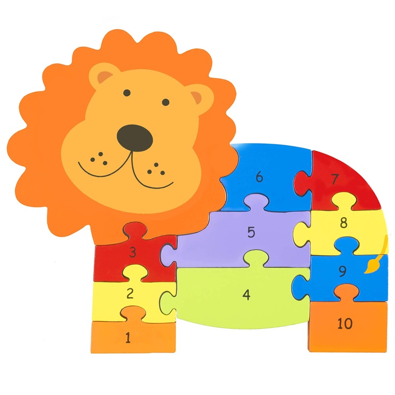 Orange Tree Toys: Lion Number Puzzle - 11 Piece Wooden Animal Shaped Puzzle, Learn Numbers 1-10, Colorful Educational Toy, Toddlers & Kids Age 1+